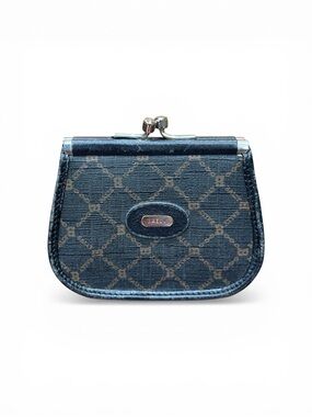 Vintage Bally Kiss Lock Coin Purse Monogram Canvas Mini Wallet Clasp Pouch